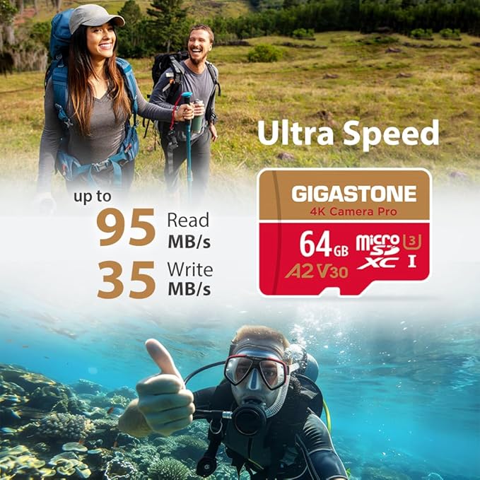 【5-Years Data Recovery】 GIGASTONE 64GB Memory Card 2 Pack 4K Pro Camera Compatible with GoPro Switch Speed 95MB/s A2 U3 V30 Micro SDXC Card with SD Adapter