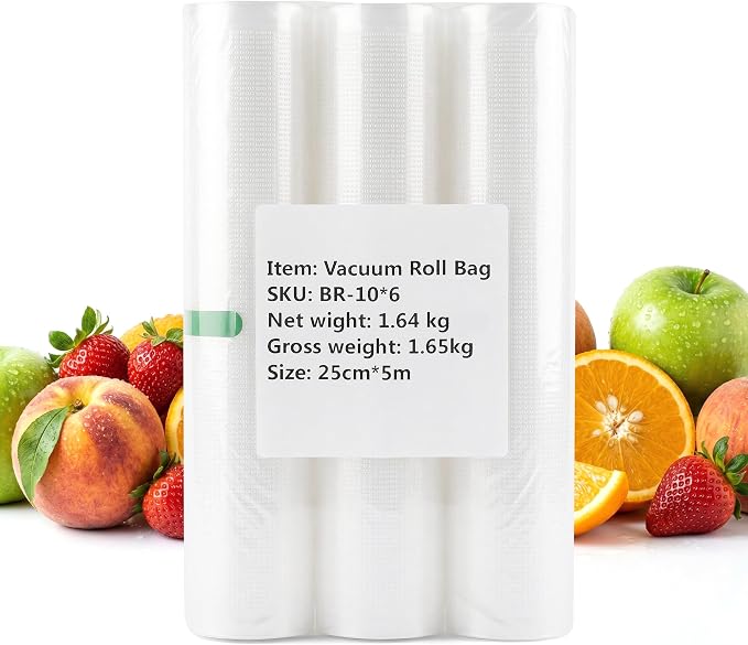 Vacuum Sealer Bags for Food, 10" x 16.4' 6 Rolls, Heavy Duty BPA-Free Vacuum Sealer Rolls, 175 Micron PA+PE Vacuum Storage Bags for Sous Vide, Freezer Storage and Meal Prep