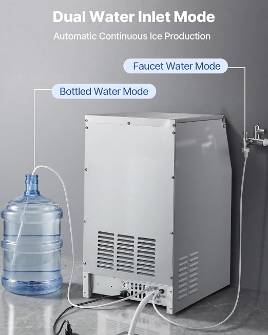 VEVOR Commercial Ice Maker Machine, 150 lbs/24h with 30 lbs Storage Capacity, Dual Water Inlet,Built-in/Freestanding/Under Counter, Stainless Steel Ice Maker with LED Display, for Home Bar Restaurant