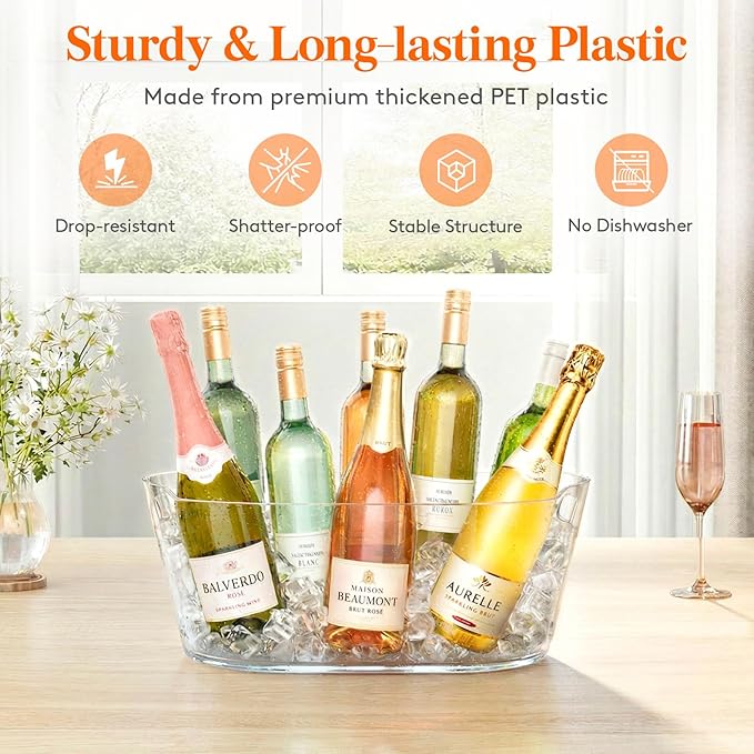 Lifewit 13L Ice Bucket for Parties 2 Pcs, Large Beverage Tub with Scoop, Drink Cooler for Dirty Soda Bar, Portable Champagne/Wine/Beer/Juice Table Chiller for Outdoor Bar & Mimosa Bar Supplies