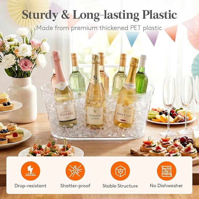 Lifewit 13L Ice Bucket for Parties, Large Plastic Drink Cooler for Champagne Wine, Beer, Clear Beverage Tub for Mimosa & Cocktail Bar, Portable Chiller for Party Hosting & Serving