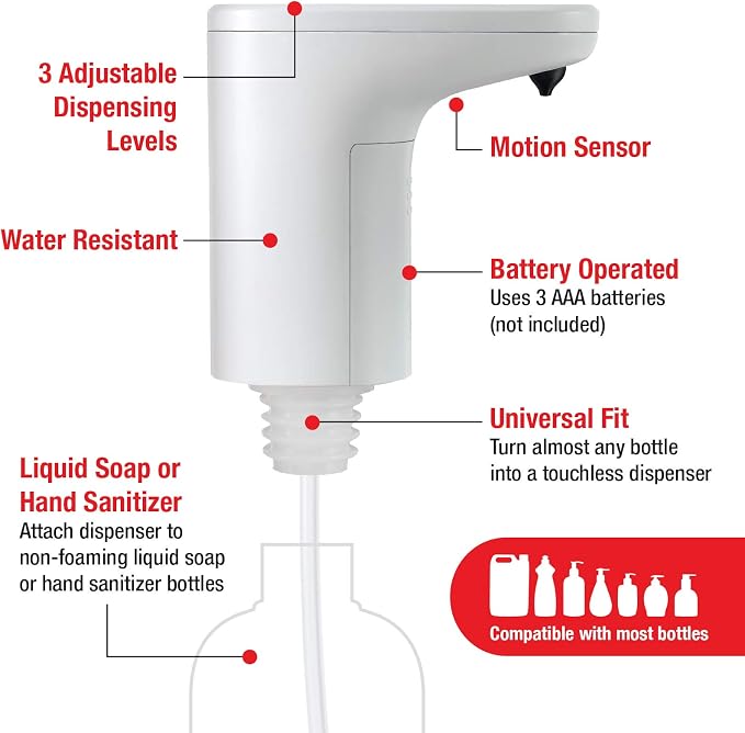 First Safety Touchless Pump for Liquid Hand Soap and Hand Sanitizer (Pack of 6)