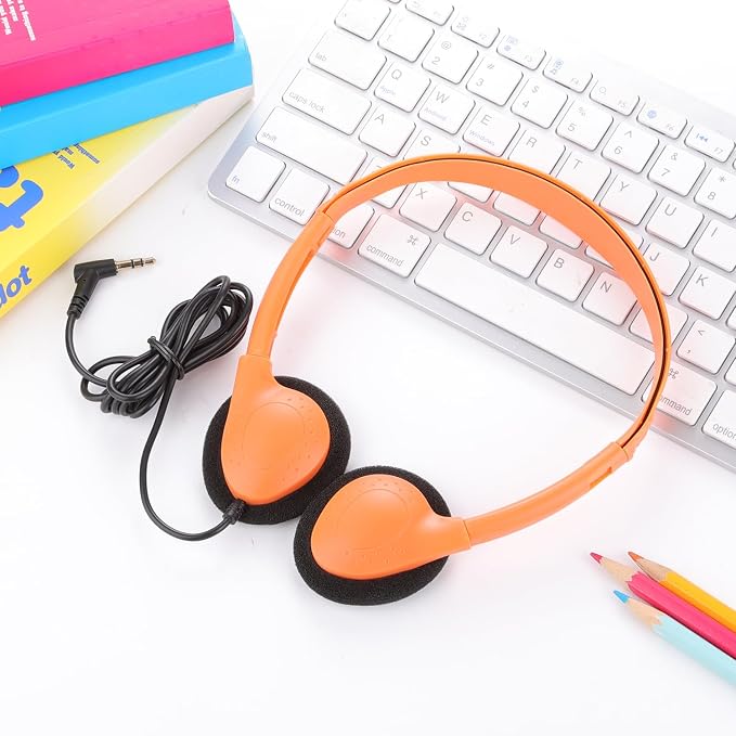 100 Pack Classroom Headphones Bulk for Students Kids Schools, Wholesale Wired Multi Color 3.5mm On Ear Class Set Headphones for Library Chromebook Laptop PC Computer
