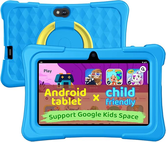 aiprotablet Kids Tablet, 7 inch Android Tablet for Kids, 6GB+32GB 1TB Expand, Quad-Core Toddler Tablets with Shockproof Case, BT, WiFi, Parental Control, Games, Dual Camera (SkyBlue)