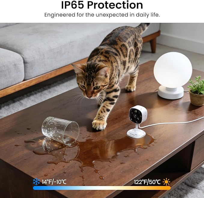 AOQEE 2K Cameras for Home Security-Outdoor/Indoor Camera for Dog/Cat/Pet/Nanny/Baby/Elderly, Color Night Vision, White Light, Siren, 24/7 SD Recordings, Works with Alexa, Plug in (C1-White-2pack-2.4G)