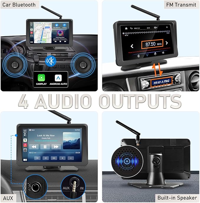 Wireless Backup Camera for Truck RV - 7" Portable Apple CarPlay Android Auto Touchscreen Monitor - 10000mAh Solar Magnetic Rear View Camera for Pickup, Trailer, Camper Van, Fifth Wheel, Box Semi Truck
