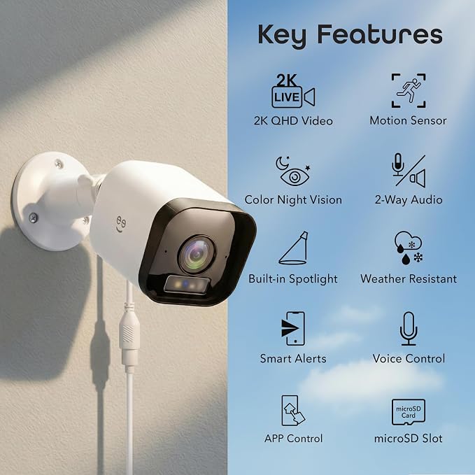 Geeni Hawk 3 4MP Smart Outdoor Security Camera 2-Pack – 2K Ultra HD WiFi Surveillance Cameras with Color Night Vision, 30m Long Range, 2-Way Audio, Motion Detection, & IP65 Weatherproof