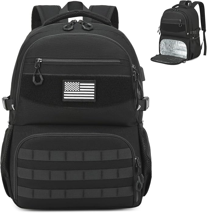 Laptop Lunch Backpack for Men - Large Capacity Tactical Insulated Backpack Cooler with USB Post and Lunch Box Compartment RFID Lunch Box Backpack for Work, Travel, Picnic, Black
