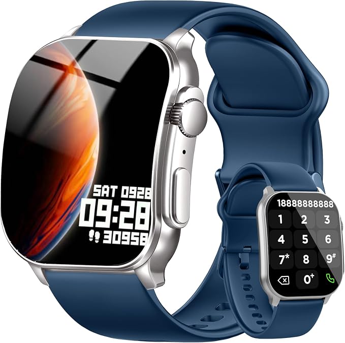 Smart Watch for Men, 2.01" AMOLED Curved HD Screen Smart Watch, Fitness Tracker with 24/7 Heart Rate/Sleep Monitor, IP68 Waterproof Running Watch, Compatible with iOS & Android for Daily Workout Blue