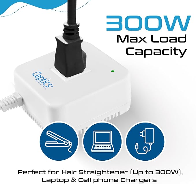 Ceptics 300 Watt Step Down Voltage Converter – Converts 220V/240V to 110V/120V – Perfect for Hair Straighteners, Laptops, and Chargers – CE Certified Travel Converter