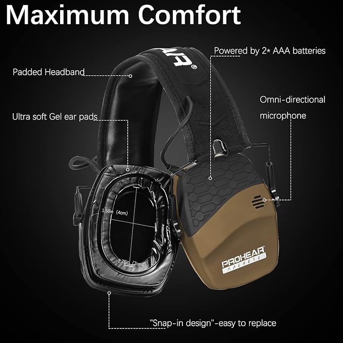 PROHEAR Ear Protection Safety Earmuffs for Shooting Noise Reduction Slim Hearing Protector