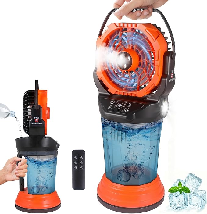 Fotgear Portable Misting Fan - 2026 New Mist Fan with 3 Spray Nozzles, 2 Spray Modes & 2L Water Tank, 20000mAh Battery & Remote, 120° Auto Oscillating, RGB Lights & Flashlight for Camping Patio Beach