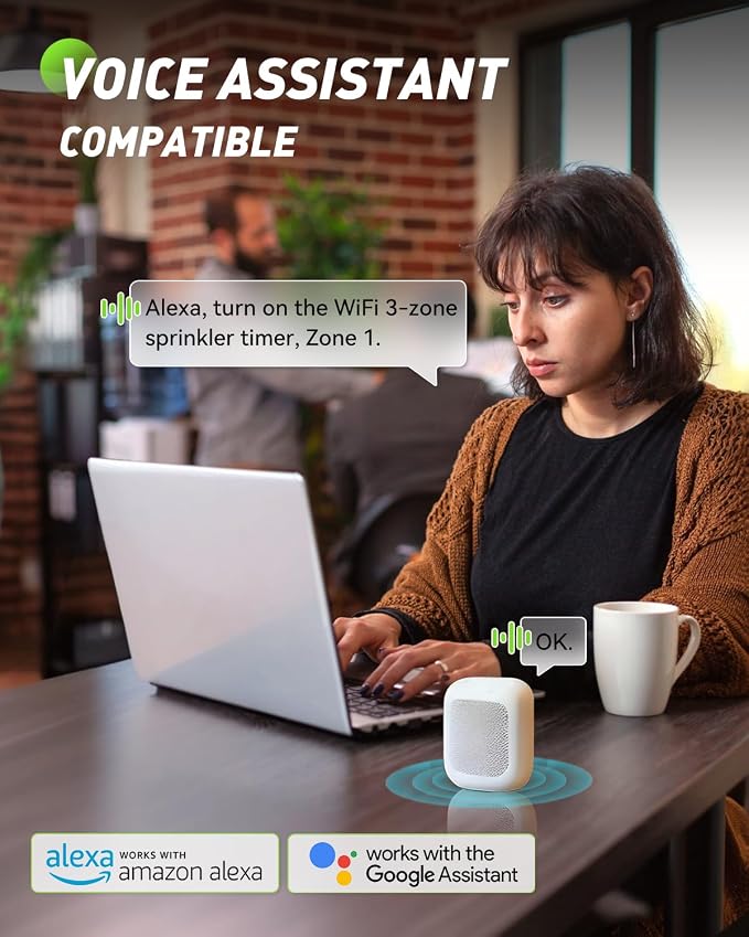 RAINPOINT 3 Zone WiFi Water Timer with Smart Gateway, Brass Inlet/Outlet WiFi Sprinkler Timer, Voice Control, Smart Watering System by Time/Weather/Quantity/Soil Moisture, (Green, 3 Zone)