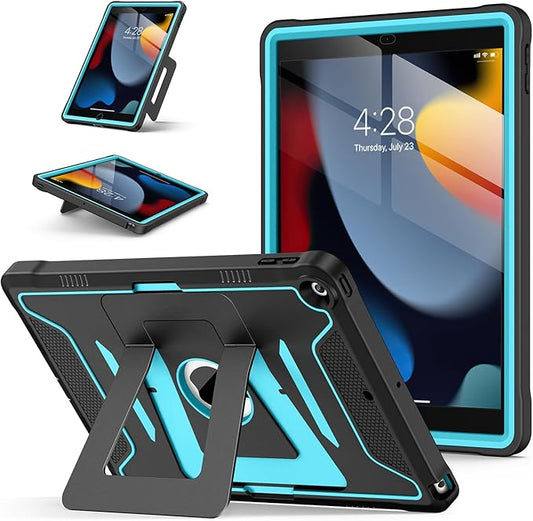 Soke Case for iPad 9th/8th/7th Generation 10.2-Inch (2021/2020/2019 Release), with Screen Protector and Multi-Angle Kickstand, Rugged Full Body Heavy Duty Protective Cover - Black Blue