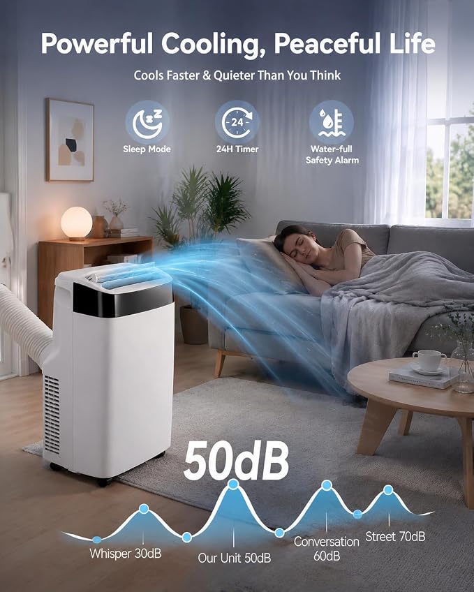 10000 BTU Portable Air Conditioners, 4-in-1 AC Unit with Cooling, Fan, Dehumidifier and Sleep Modes, for Rooms Up to 450 Sq.Ft, Remote Control, 24H Timer, Window Kit for Bedroom Apartment Dorm