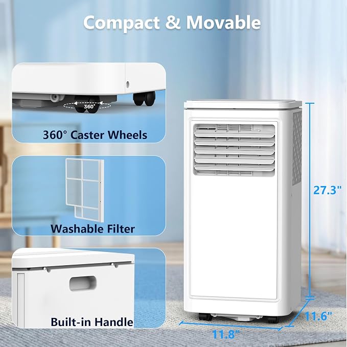 Electactic 10000BTUs Portable Air Conditioner for Bedroom with Drainage-free Cooling, 4 in 1 Portable AC Units with Cool, Fan, Dehumidifier, Sleep, 24H Timer/Remote/Window Kits