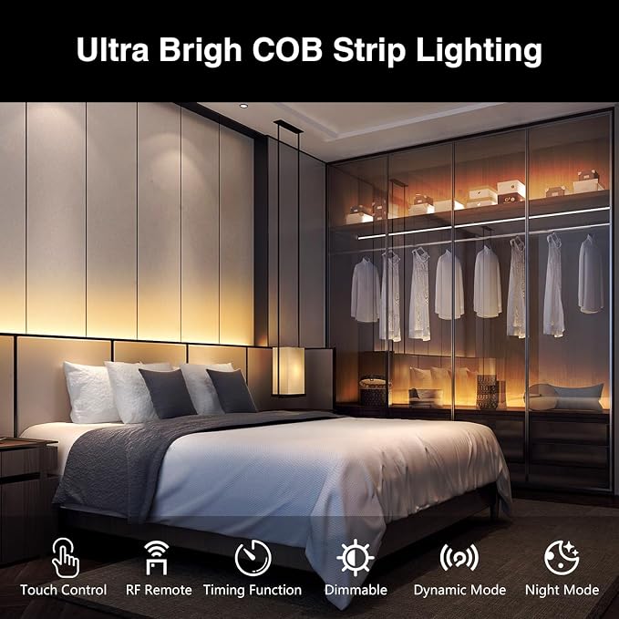 DAYBETTER COB LED Strip Light Tunable White, 32.8ft/10m 6080LEDs White LED Light Strips with Remote, 2700K-6500K Dimmable LED Tape Light, COB LED Lights for Bedroom Kitchen Under Cabinet DIY Lighting