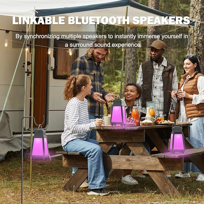 Inwa Outdoor Bluetooth Speakers, Wireless Speaker Sync Up to 100 Speakers, IPX5 Waterproof, Beat-Driven Light Show, Night Light, Compatibility with Phone, Computer, Echo Dot, for Patio, Yard, Pool