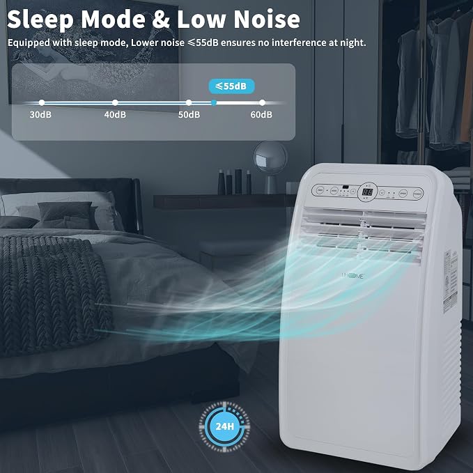 Uhome 8000 BTU Portable Air Conditioner, with Cooling, Dehumidifier, Fan, Remote Control and Window Mount Kit Included, White, 24H Timer