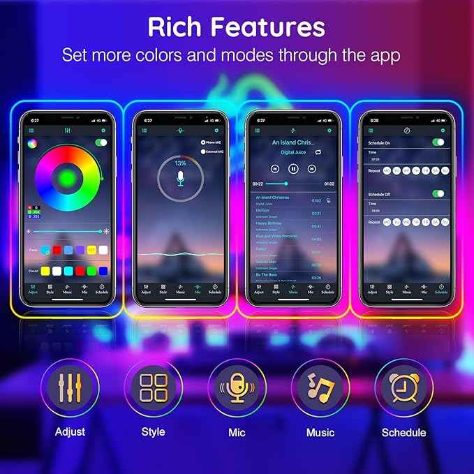 FBZ 120Ft Led Rope Lights, Flexible Neon Lights Control with App/Remote, Multiple Modes, IP65 Outdoor RGB Waterproof, Music Sync Gaming Light Strip for Bedroom Decor