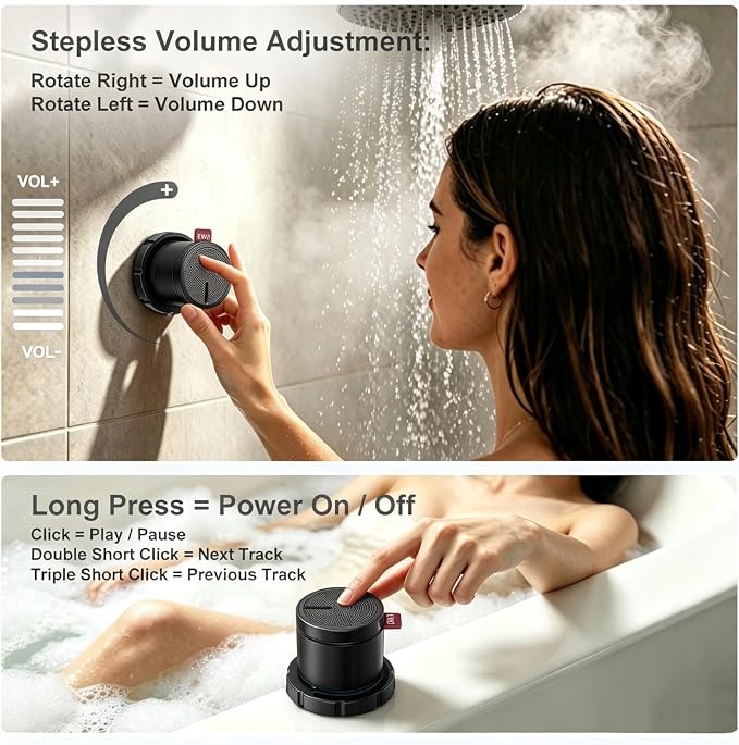 EWA Shower Speaker, Magnetic Portable Bluetooth Speaker with Phone Stand,Metal Portable Wireless Mini Speakers Waterproof with Rotary Control,for Bathroom Gym Home, Birthday Gifts (Blue)
