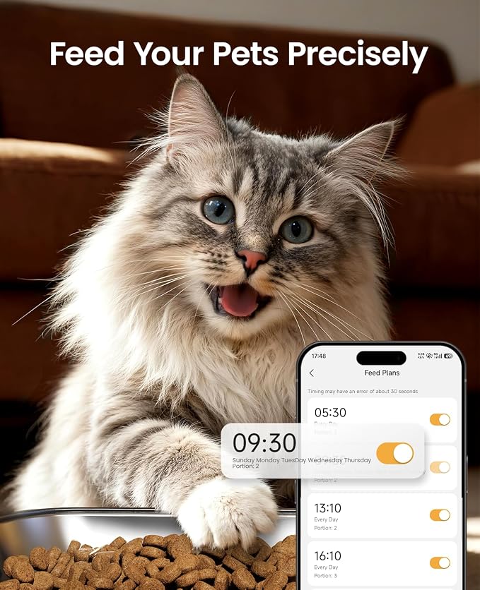 oneisall 5G WiFi Automatic Cat Feeder with 6 Packs Pet Dry Food Desiccant Bag