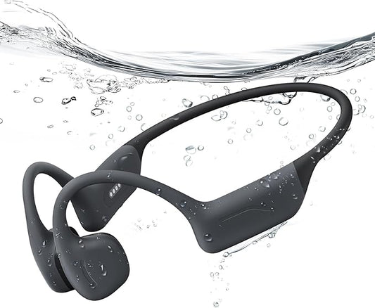 Full-Coverage Liquid Silicone Swimming Headphones, IP68 Waterproof Underwater Headphones, Bluetooth 6.0&MP3 with 32GB Memory Card, Soft/Skin-Comfortable Open Ear Bone Conduction Swim Earbuds(Black)