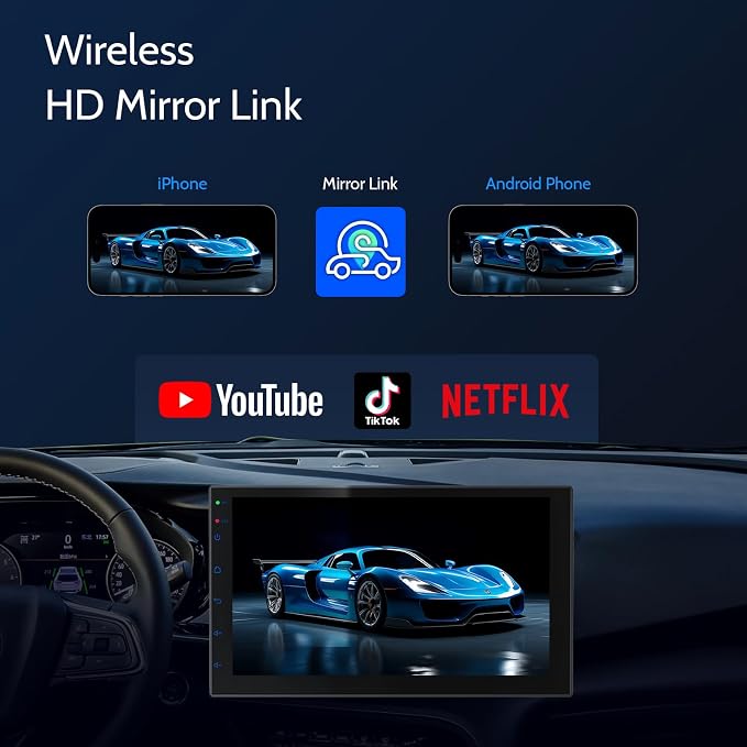 Haudio 7 inch Car Stereo Double Din with Wireless Carplay&Android Auto,Bluetooth,Channel RCA,Backup Camera,SWC,FM/AM|Apple Carplay Radio Screen for Car Audio Receivers|HD Touchscreen car Audio