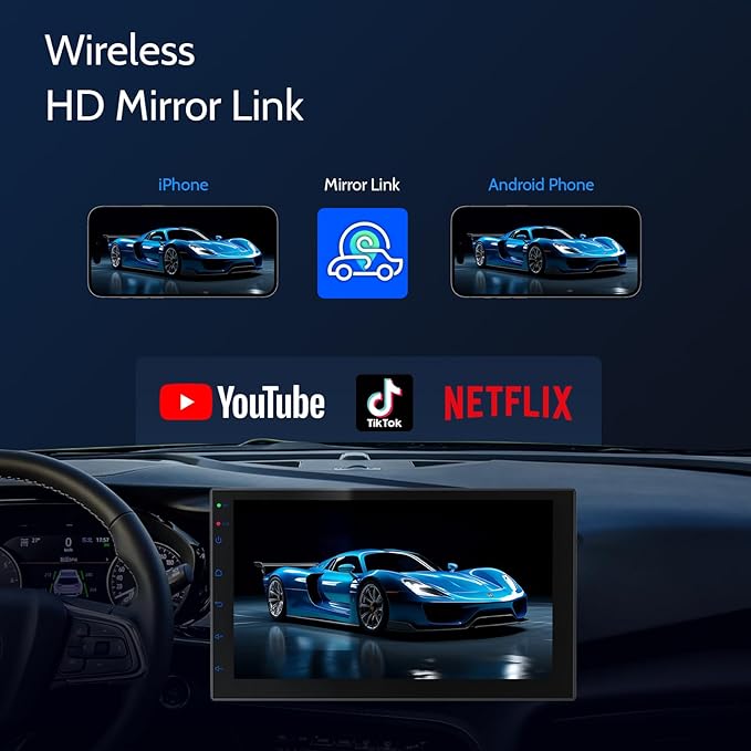 Haudio 7" Car Stereo Double Din Wireless Apple Carplay Radio Screen for Car Audio Receivers, Bluetooth 5.0 Car Play Android Auto Touchscreen, Channel RCA, Backup Camera, SWC, FM/AM|Car Audio Receivers