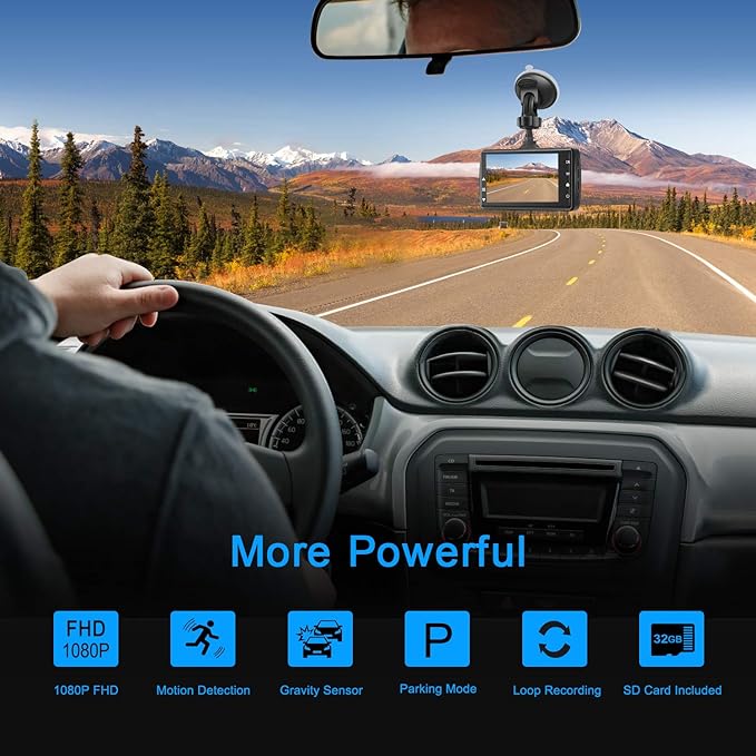 Dash Cam Front with 32G SD Card, BOOGIIO 1080P FHD Car Driving Recorder 3'' IPS Screen 170°Wide Angle Dashboard Camera Aluminum Alloy Case, WDR G-Sensor Parking Monitor Loop Recording Motion Detection