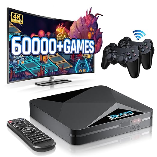 Kinhank 2025 Super Console X2 Pro Pre-installed 65,000+ Classic Games,Retro Game Consoles Compatible with 60+ Emulators,EmuELEC 4.6&Android 9.0, 4K HD Output,2 Wireless Controllers