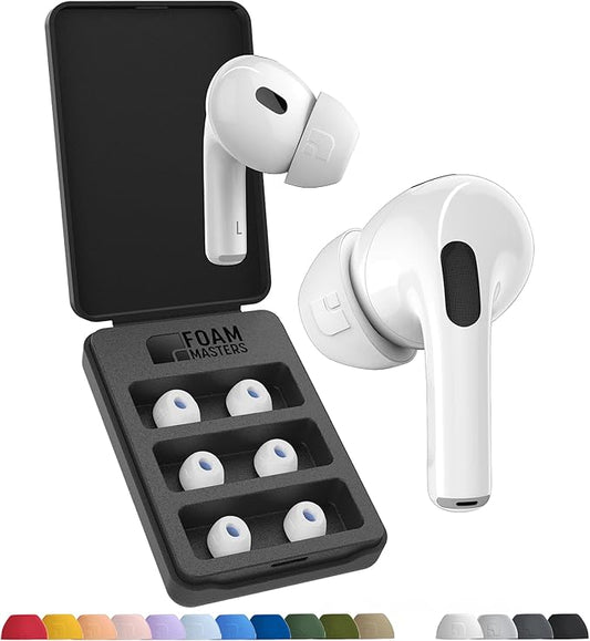 Foam Masters Ultra-Premium Memory Foam Ear Tips for AirPods Pro 1st & 2nd Gen | 3 Pairs | New Ver. | Secure Fit | Super Comfort | Better Noise Cancel | Replacement Buds (Medium, White)