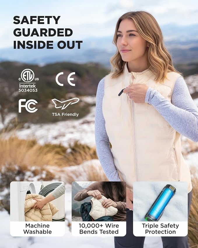 InoKraft Heated Vest Women, Lightweight Quilted Vest with Rechargable Battery Pack & USB-C Cable, Christmas Gifts for Women