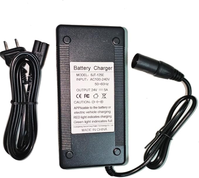 24V (29V) 5A 3-Pin Fast Battery Charger for Wheelchair Lakematic, Pride Mobility, Jazzy Power Chair, for Drive Medical, Golden Technologies, Rascal, Shoprider, Heartway, Bladez, Quantum Power Cord