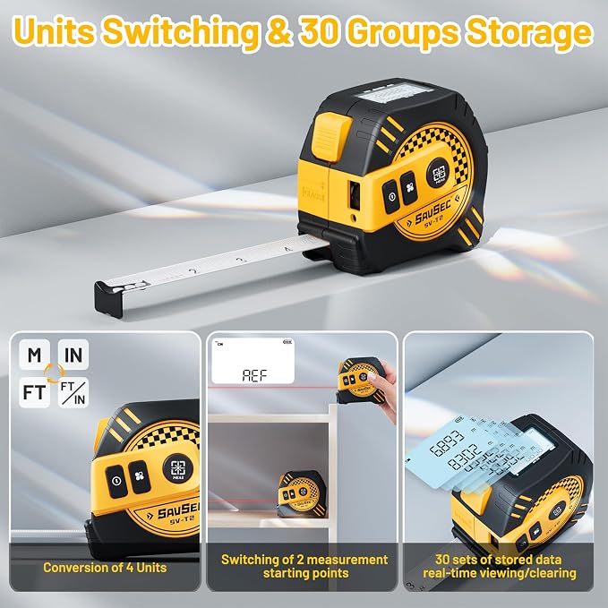 2 in 1 Laser Tape Measure, Rechargeable Laser Measure & 16ft Self-Locking Measuring Tape, Digital Laser Distance Meter with Pythagorean, Area, Volume Measuring, Unit Switchable