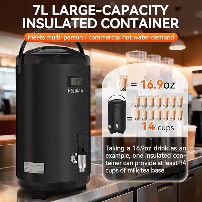 Commercial Insulated Beverage Dispenser with Stand, 2 Gallon Stainless Steel Hot & Cold Drink Dispenser with Temperature Display, Spigot for Tea and Coffee(Black)