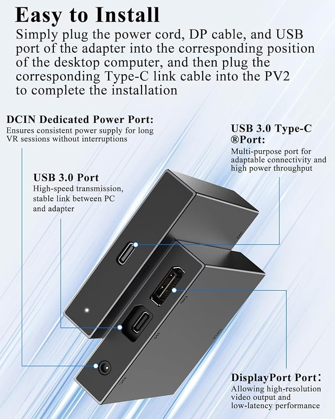 PC Adapter for VR2 Headset — Designed for VR2 Gaming with Windows PC, Compatible with Steam, Stable Signal Conversion, Expand VR Game Library, Durable Aluminum Alloy Housing