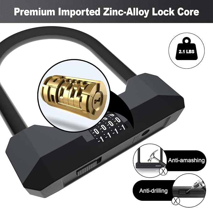Bike Locks Heavy Duty Anti Theft,Combo Bike U Lock with 2 Keys,18mm Shackle,4-Digit Resettable Combination Bicycle Lock with Sturdy Mounting Bracket for EBike Electric Scooter Motorcycle