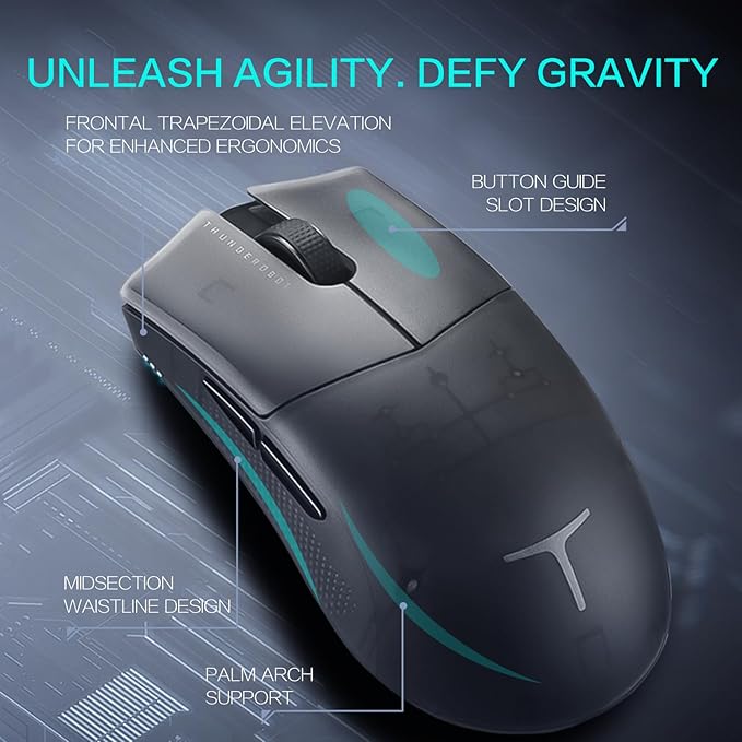 Thunderobot ML903 Wireless Gaming Mouse with RGB Charging Dock, 26K DPI, 650 IPS, 65g Ultra-Lightweight, Tri-Mode Connectivity, 70Hrs+ Battery, Ergonomic, 4K Polling Rate with Magnetic Dock