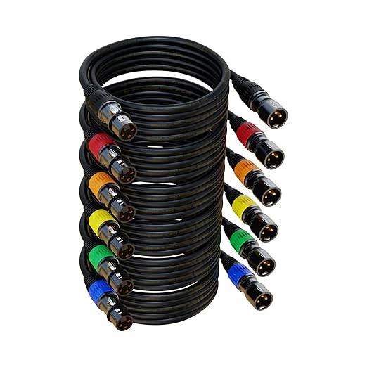 XLR Cables, XLR Microphone Cable 10 ft 6 Pack, Gold-Plated 3-pin XLR Speaker Cable Male to Female Balanced Mic Cable
