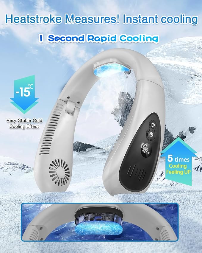 Neck Air Conditioner, Portable Neck Fan with Cooling Plate 360°Cooling Airflow, 5000mah Rechargeable USB Fan Hands Free Bladeless Wearable Foldable Mini Fan for Men Women Home Office Outdoor