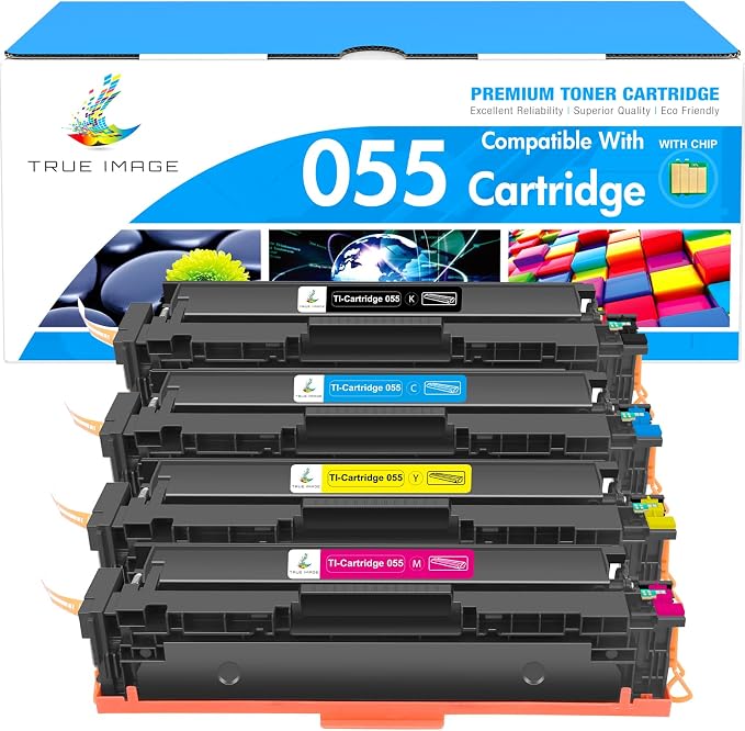 TRUE IMAGE 055 055H Toner Cartridge Set MF743Cdw MF741Cdw Compatible for Canon 055 055H for Color ImageCLASS MF745Cdw MF746Cdw LBP664Cdw MF740C LBP660C Printer (Black Cyan Magenta Yellow, 4-PK)