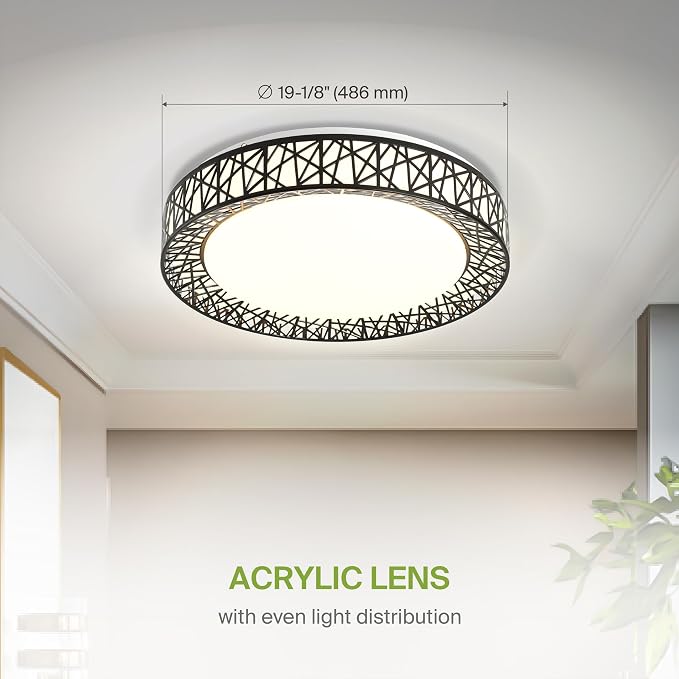 ASD 20 Inch LED Flush Mount Ceiling Light Fixture for Bedroom, 42W 2475LM 5CCT 2700K-5000K, Triac Dimmable Lights, Dining, Living Room, Kitchen Lamps, Modern Home Lighting Fixtures, Black, ETL, 2 Pack
