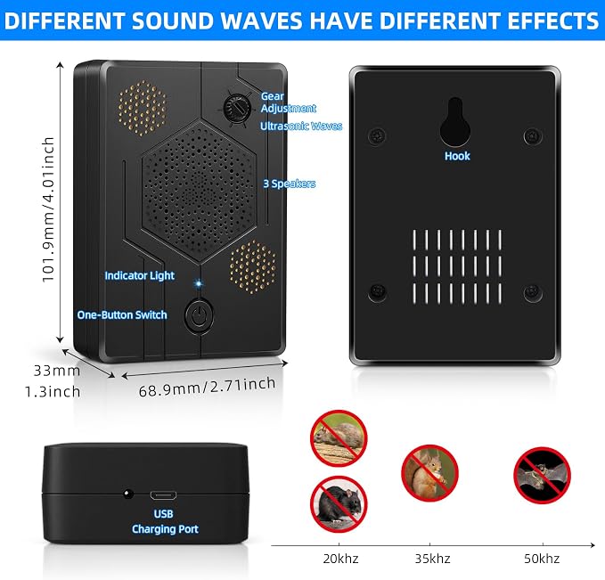 2026 Ultrasonic Bird Repellent Devices Woodpecker Repellent Outdoor for Attic Pigeon Deterrent Goose Repellent Rechargeable Bats Repellent Indoor to Keep Birds Away from Porch Balconies 4 Pack
