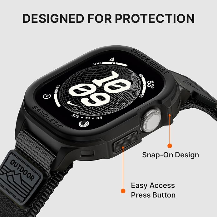 Bandletic Rugged Case with Band Compatible with Apple Watch 49mm(Ultra 3/2/1),46mm(Series 11/10), 45mm(Seriess 9/8/7),44mm(SE3/SE2/SE/6/5/4), Protective Cover Sport Accessories for iWatch Men