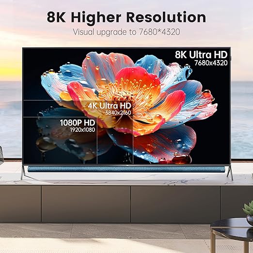 10K 8K HDMI 2.1 Cable 10 ft / 3M Certified, 48Gbps Ultra High Speed, 8K 60Hz, 4K 120Hz 240Hz 165Hz 144Hz, HDR10+, eARC, HDCP2.3, Braided HDMI Cord for Netflix Roku TV PC Monitor Projector PS5 Xbox
