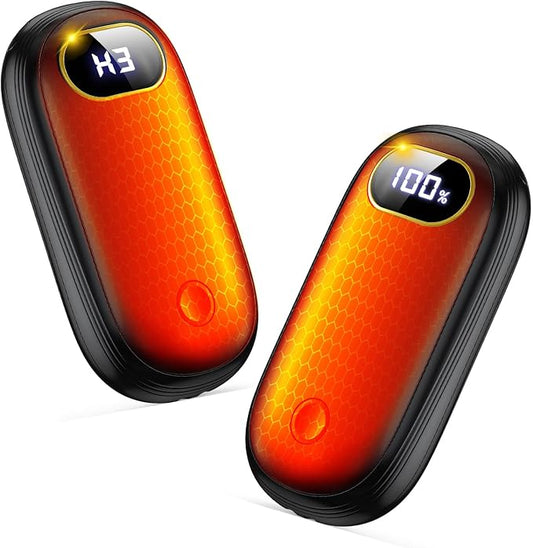 Electric Hand Warmers Rechargeable with Flashlight, LED Display, 17Hrs Warmth, Dual-Side 4 Levels Fast Heating Portable Pocket Heater for Hunting, Camping, Golf, Outdoor, Gifts for Women/Men
