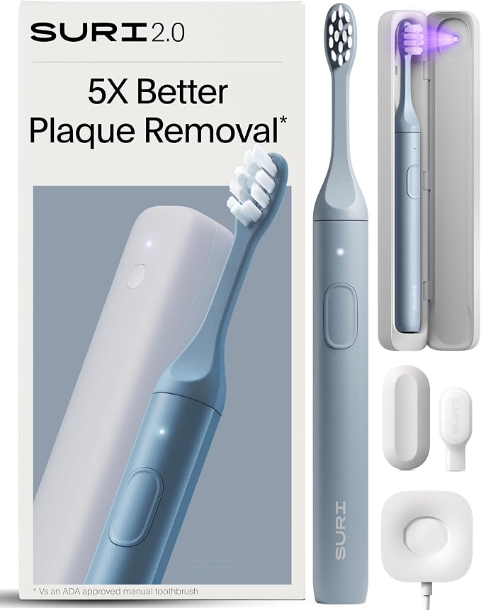 SURI 2.0 New Sonic Electric Toothbrush with Pressure Sensor & UV-Cleaning Travel Case | 1 Month+ Battery | Electric Toothbrush for Adults | Travel Toothbrushes | Tooth Brush | Blue