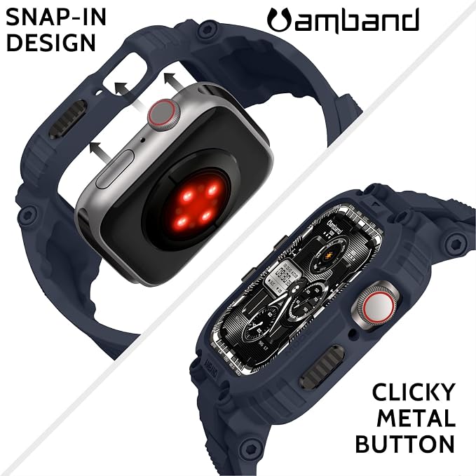amBand Compatible with Apple Watch Series 9/8/7/6/5/4 & SE 3/2/1 41mm/40mm Band Case for Men, M1 Sport Rugged Case with Strap Military Protective Cover Bumper for iWatch 41/40 mm - Navy Blue