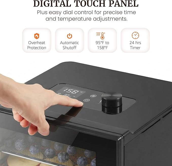 Elite Gourmet Food Dehydrator, Stainless Steel Trays Food Dehydrator, Adjustable Temperature Controls, Jerky Herbs Fruit Veggies Snacks